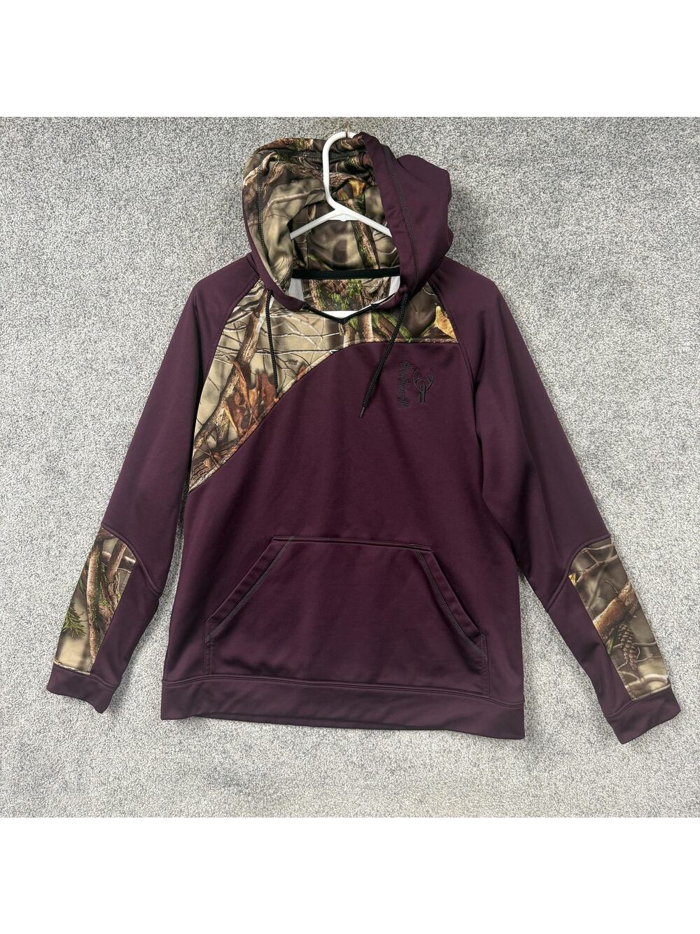 Huntworth Hoodie Mens XL Maroon Camo Fleece Pullover Hunting Gorpcore Outdoor